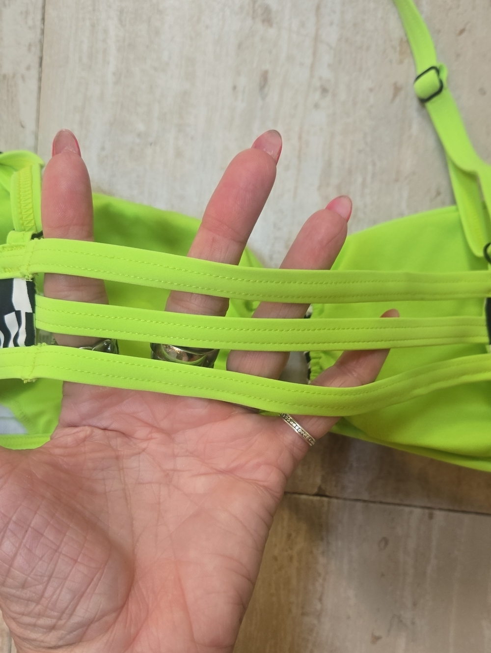 Adidas Neon Green/Three Stripe Black Pattern Strappy Bikini Top - Picture 4 of 7